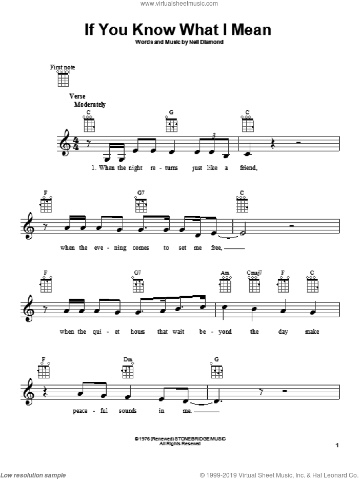 If You Know What I Mean sheet music for ukulele by Neil Diamond, intermediate skill level