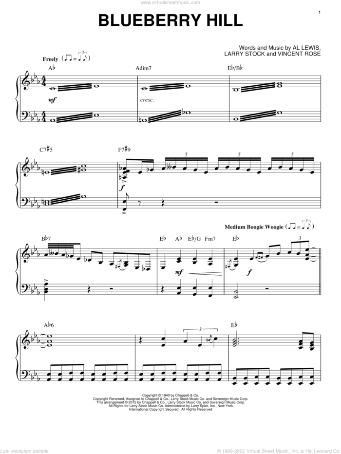 Blueberry Hill (arr. Brent Edstrom) sheet music for piano solo by Fats Domino, intermediate skill level