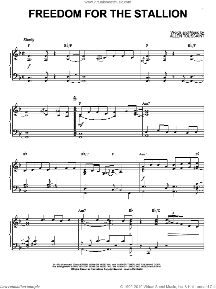 Freedom For The Stallion (arr. Brent Edstrom) sheet music for piano solo by Allen Toussaint, intermediate skill level