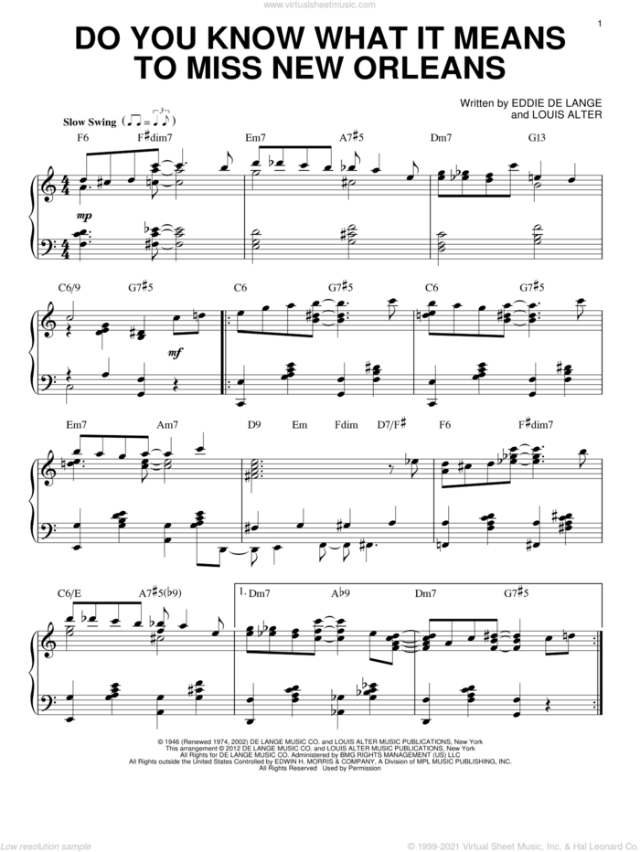 Do You Know What It Means To Miss New Orleans (arr. Brent Edstrom) sheet music for piano solo by Louis Armstrong, intermediate skill level