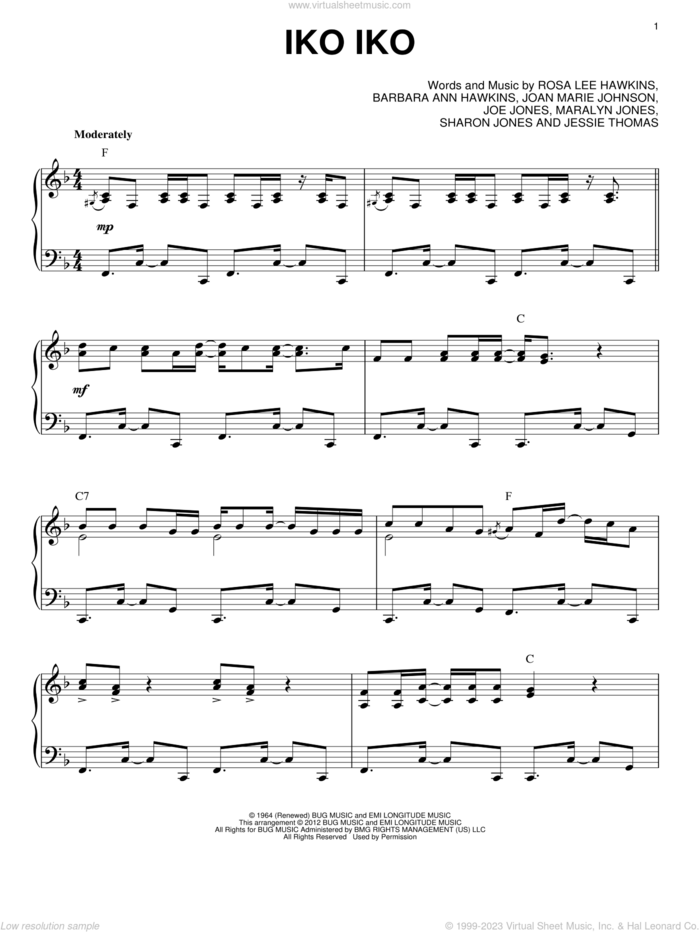 Iko Iko (arr. Brent Edstrom) sheet music for piano solo by The Dixie Cups and Dr. John, intermediate skill level