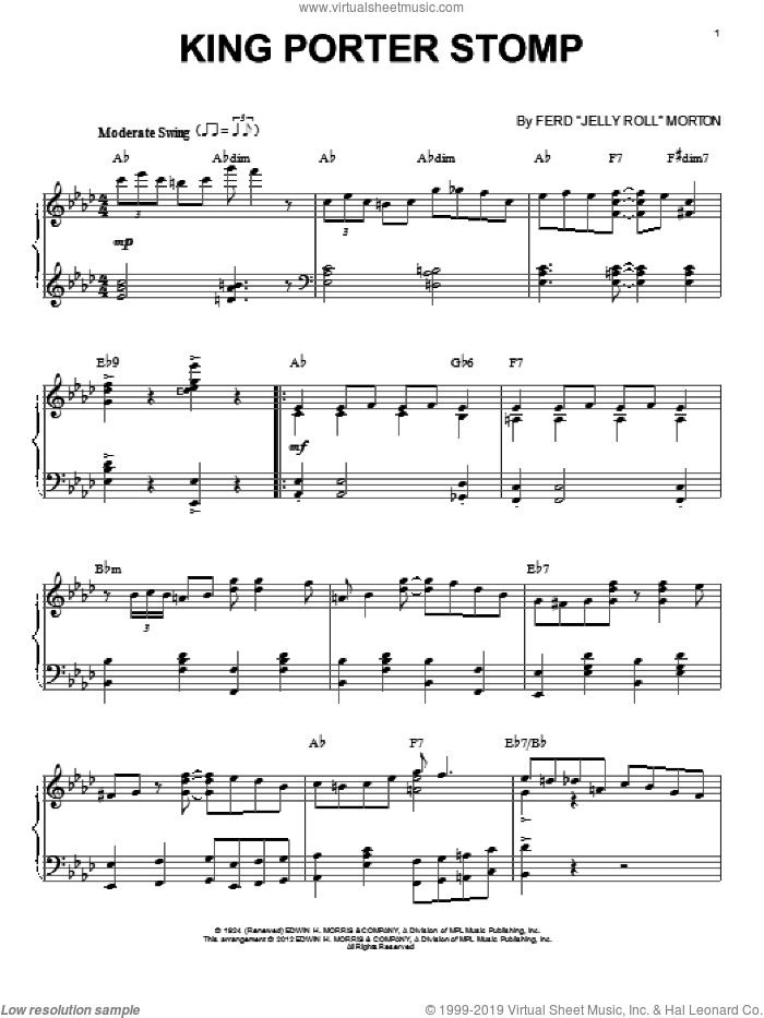 King Porter Stomp (arr. Brent Edstrom) sheet music for piano solo by Jelly Roll Morton, intermediate skill level