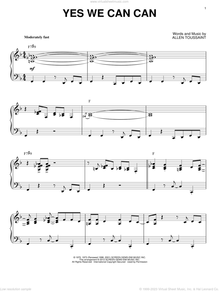 Yes We Can Can (arr. Brent Edstrom) sheet music for piano solo by Allen Toussaint, intermediate skill level