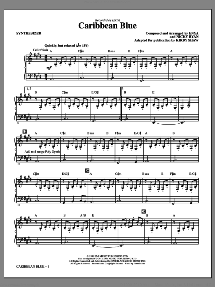 Caribbean Blue (complete set of parts) sheet music for orchestra/band (Rhythm Section) by Enya, Nicky Ryan and Kirby Shaw, intermediate skill level