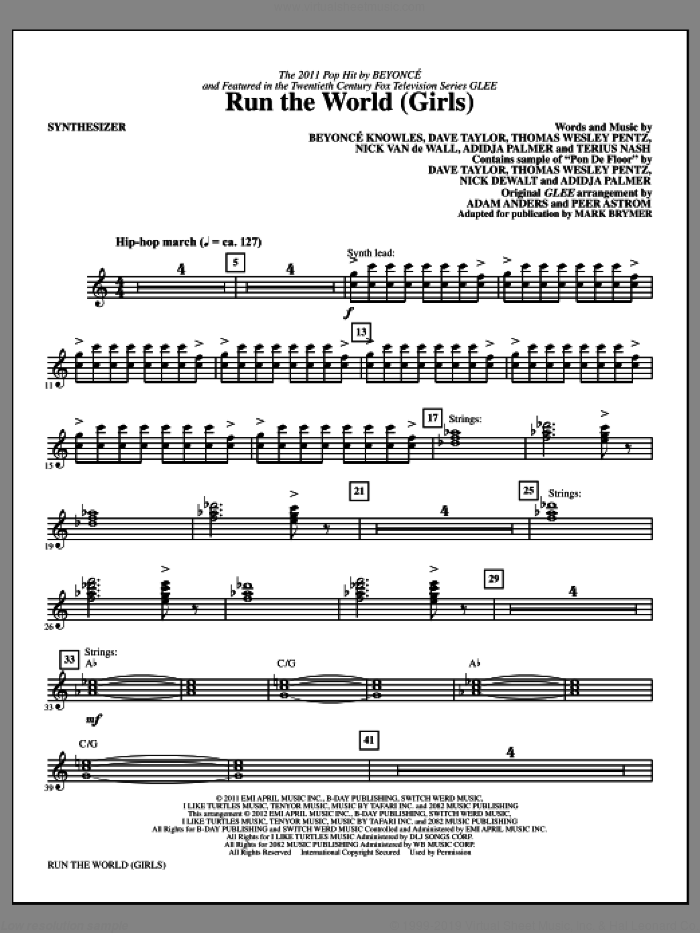 Run the World (Girls) (complete set of parts) sheet music for orchestra/band (Rhythm Section) by Mark Brymer, Beyonce and Glee Cast, intermediate skill level