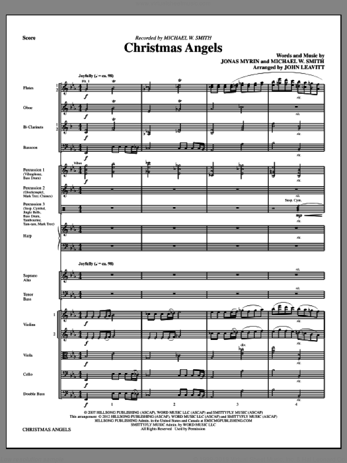Christmas Angels (complete set of parts) sheet music for orchestra/band (Chamber Orchestra) by John Leavitt, Jonas Myrin and Michael W. Smith, intermediate skill level