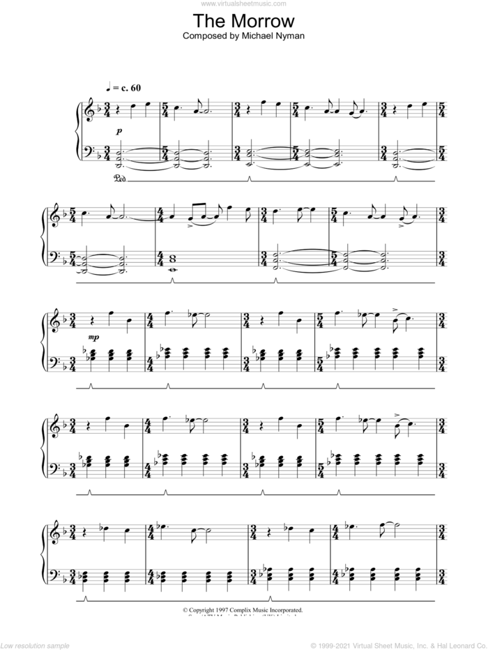 The Morrow (from Gattaca) sheet music for piano solo by Michael Nyman, intermediate skill level