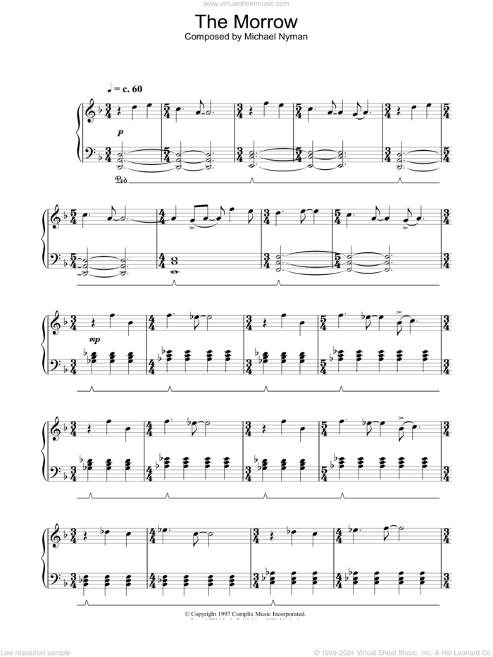 The Morrow (from Gattaca) sheet music for piano solo by Michael Nyman, intermediate skill level