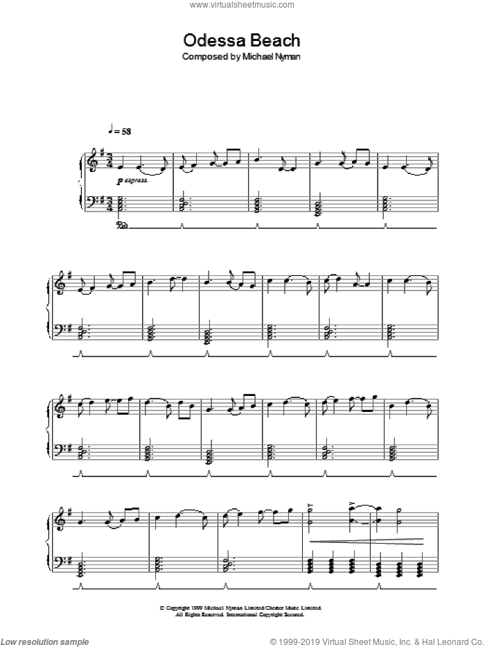 Odessa Beach (from Man With A Movie Camera) sheet music for piano solo by Michael Nyman, intermediate skill level