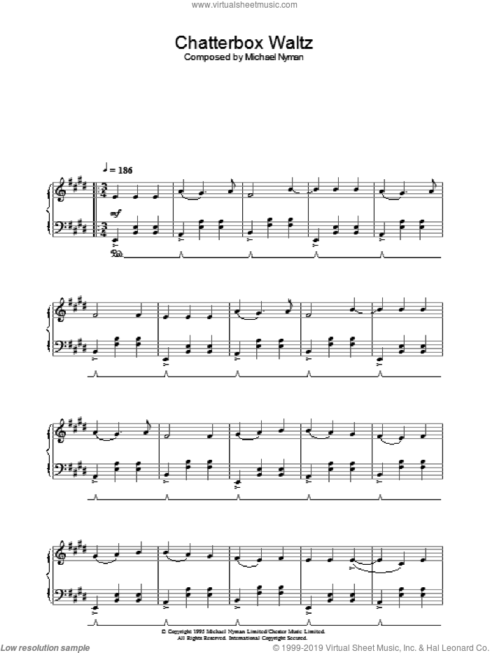 Chatterbox Waltz (from The Diary Of Anne Frank) sheet music for piano solo by Michael Nyman, intermediate skill level