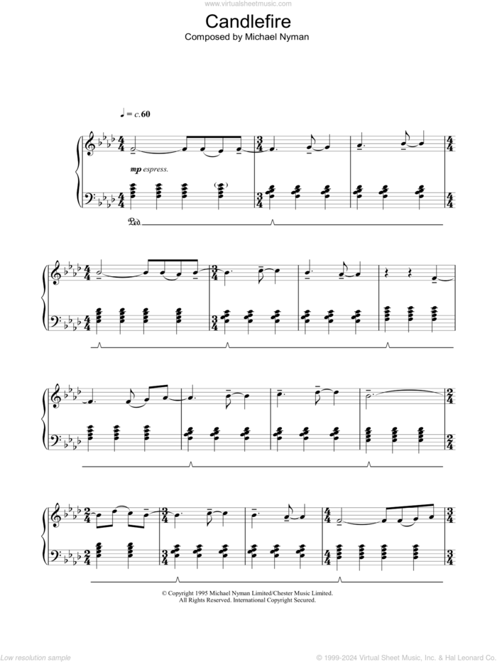 Candlefire (from The Diary Of Anne Frank) sheet music for piano solo by Michael Nyman, intermediate skill level