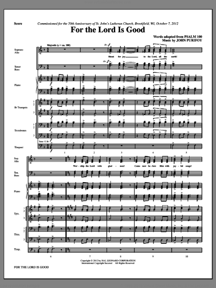 For The Lord Is Good (complete set of parts) sheet music for orchestra/band (Brass/Timpani) by John Purifoy, intermediate skill level