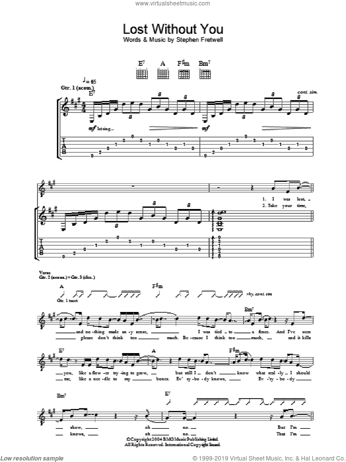 Lost Without You sheet music for guitar (tablature) by Stephen Fretwell, intermediate skill level