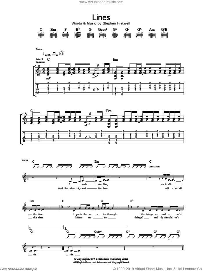 Lines sheet music for guitar (tablature) by Stephen Fretwell, intermediate skill level