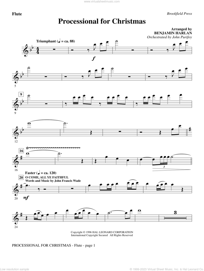 Processional For Christmas sheet music for orchestra/band (flute) by Benjamin Harlan, intermediate skill level