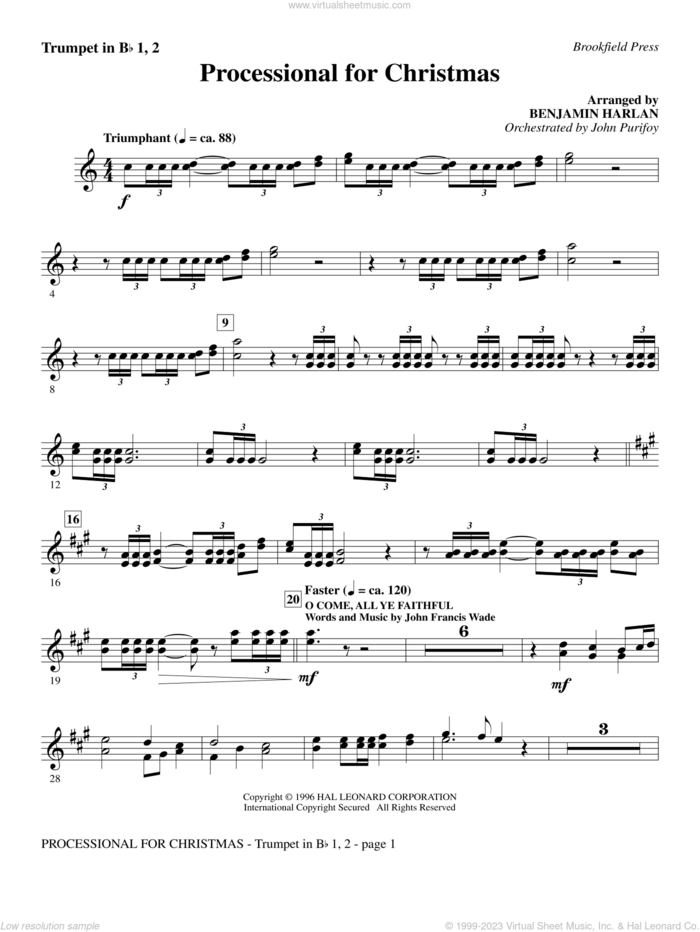 Processional For Christmas sheet music for orchestra/band (Bb trumpet 1,2) by Benjamin Harlan, intermediate skill level