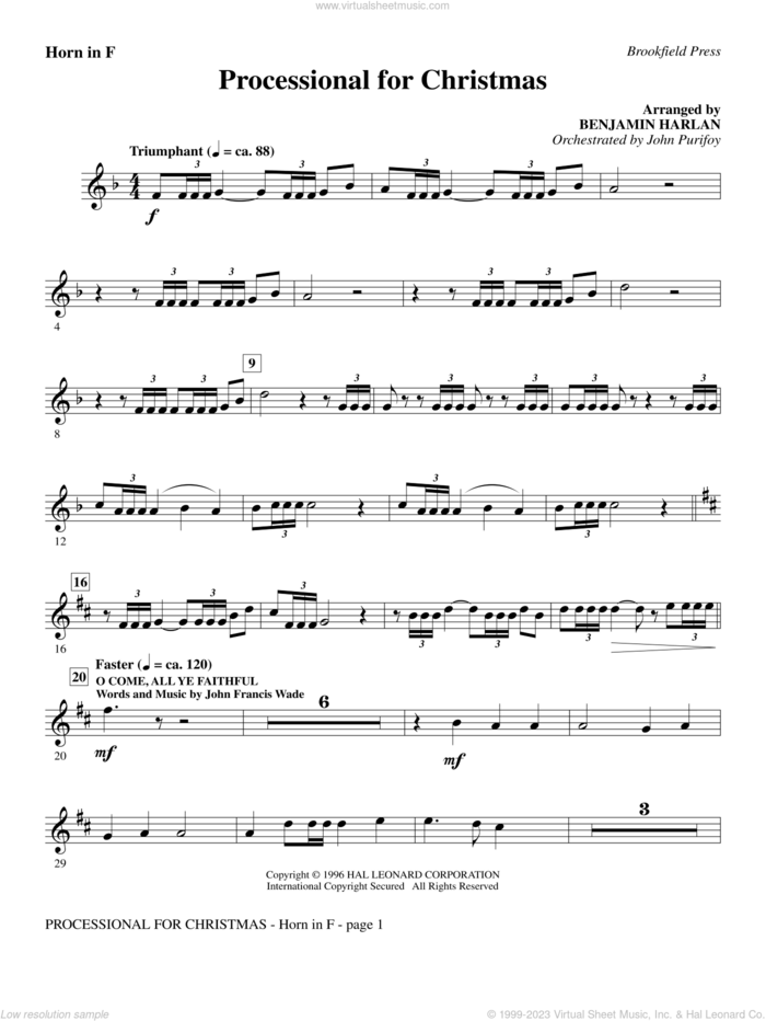 Processional For Christmas sheet music for orchestra/band (f horn) by Benjamin Harlan, intermediate skill level
