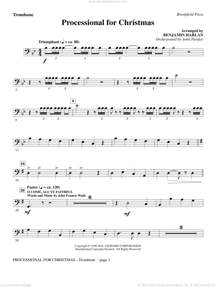 Processional For Christmas sheet music for orchestra/band (trombone) by Benjamin Harlan, intermediate skill level