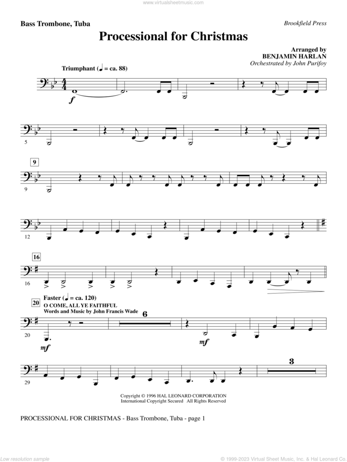 Processional For Christmas sheet music for orchestra/band (bass trombone/tuba) by Benjamin Harlan, intermediate skill level