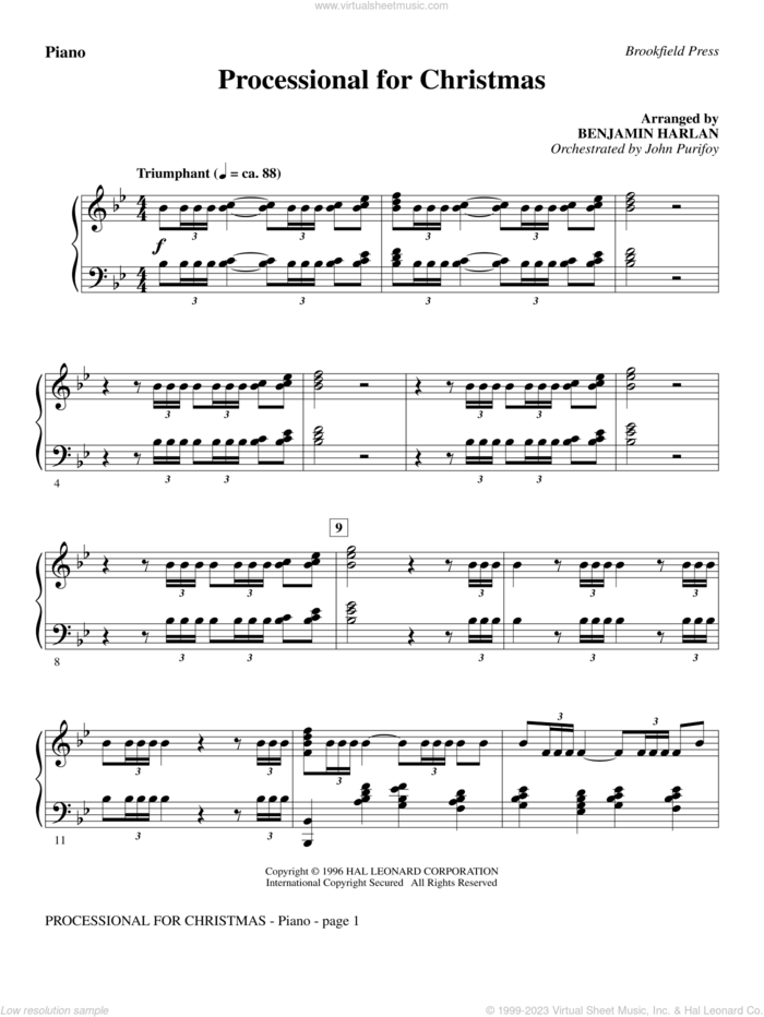 Processional For Christmas sheet music for orchestra/band (piano) by Benjamin Harlan, intermediate skill level