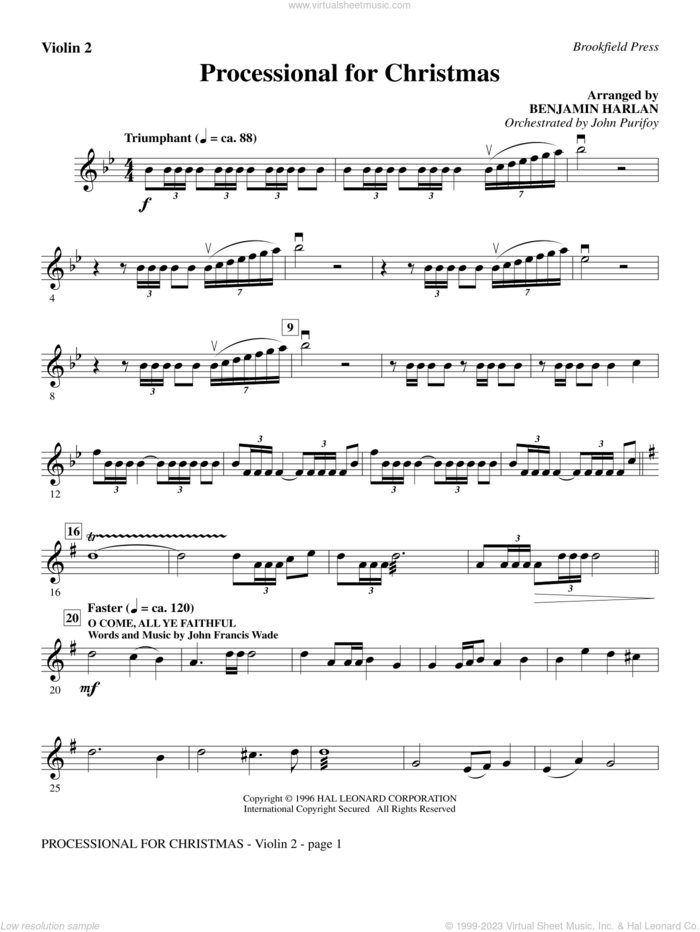 Processional For Christmas sheet music for orchestra/band (violin 2) by Benjamin Harlan, intermediate skill level