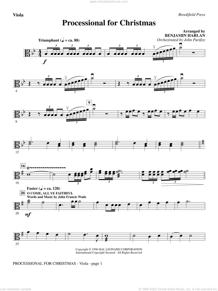 Processional For Christmas sheet music for orchestra/band (viola) by Benjamin Harlan, intermediate skill level