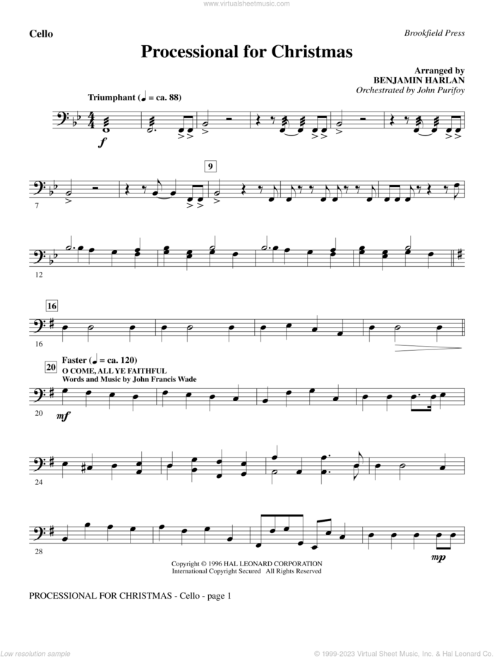 Processional For Christmas sheet music for orchestra/band (cello) by Benjamin Harlan, intermediate skill level