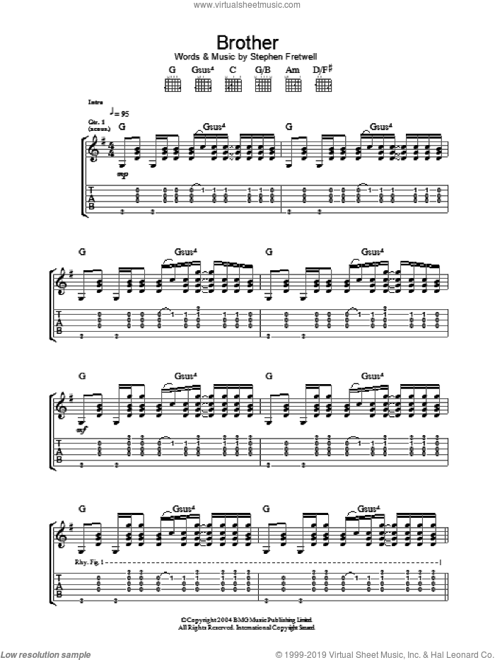 Brother sheet music for guitar (tablature) by Stephen Fretwell, intermediate skill level