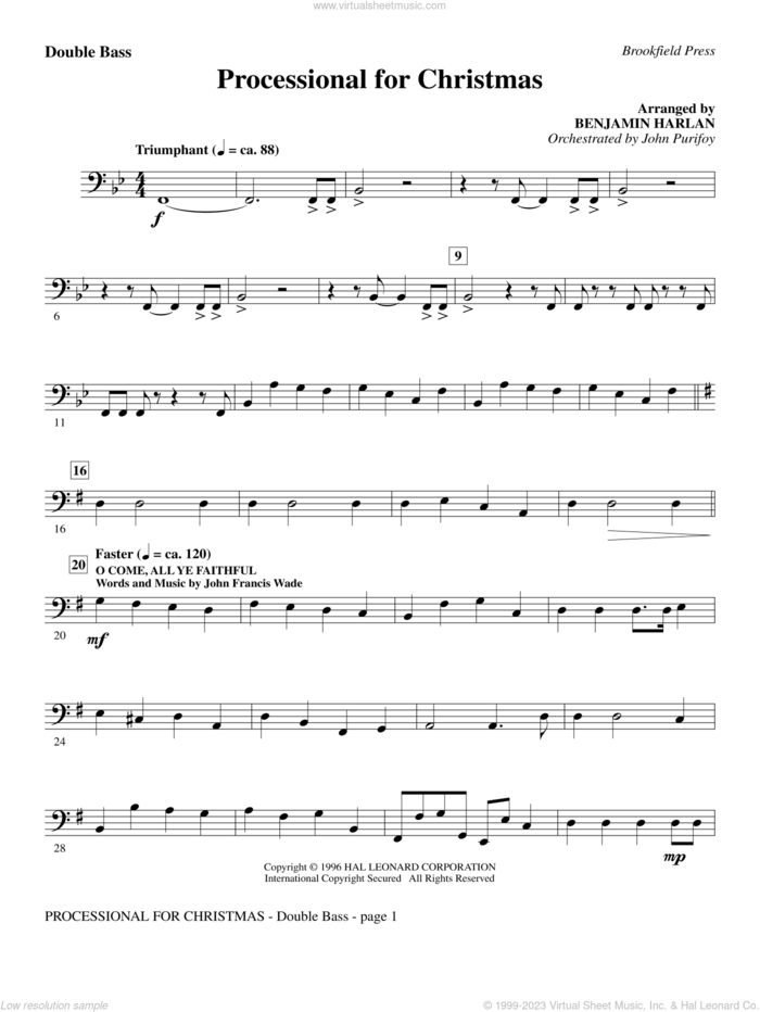 Processional For Christmas sheet music for orchestra/band (double bass) by Benjamin Harlan, intermediate skill level