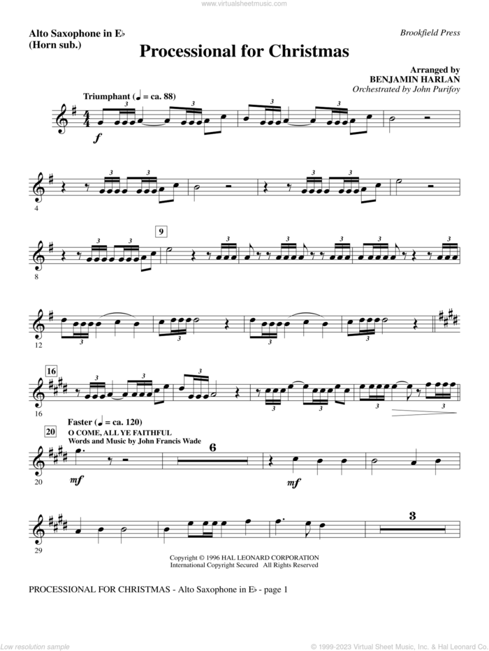 Processional For Christmas sheet music for orchestra/band (alto sax, sub. horn) by Benjamin Harlan, intermediate skill level