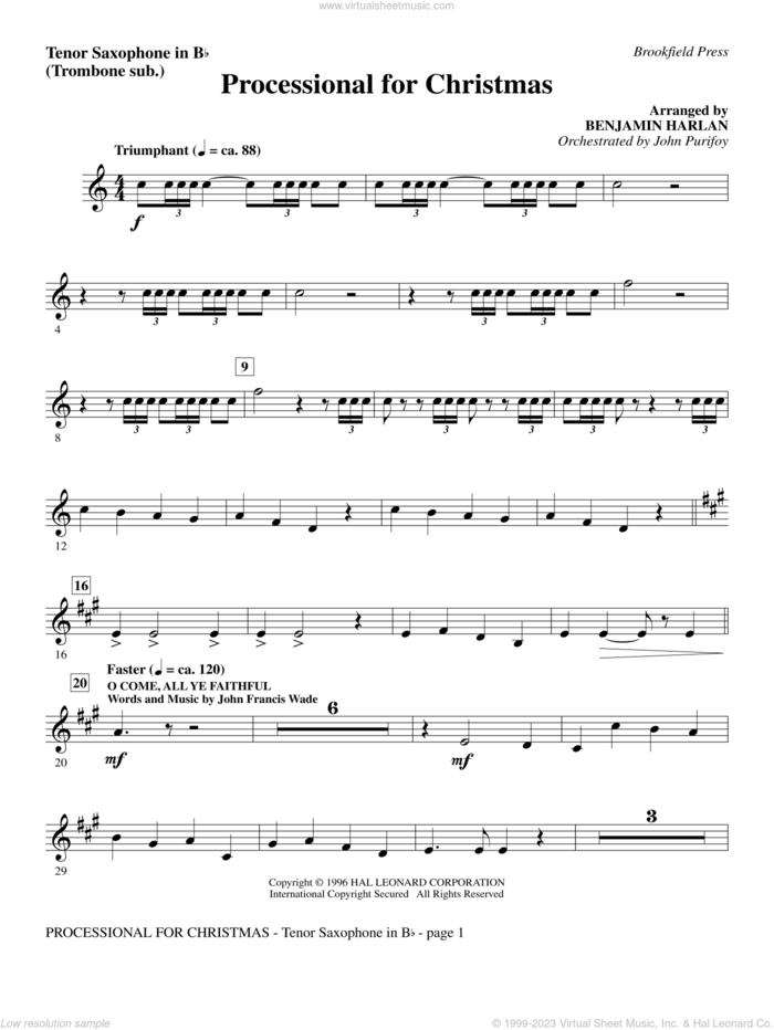 Processional For Christmas sheet music for orchestra/band (tenor sax, sub. trombone) by Benjamin Harlan, intermediate skill level
