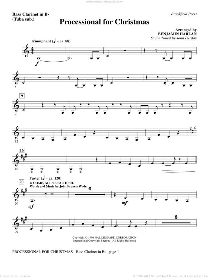 Processional For Christmas sheet music for orchestra/band (bass clarinet, sub. tuba) by Benjamin Harlan, intermediate skill level