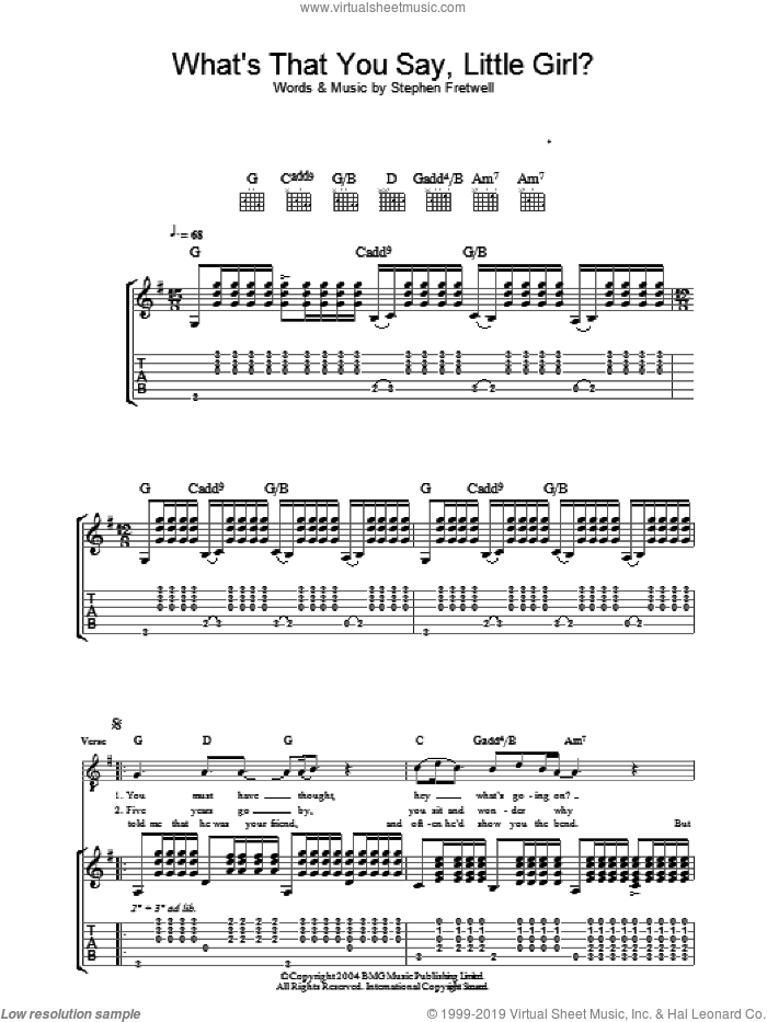 What's That You Say Little Girl? sheet music for guitar (tablature) by Stephen Fretwell, intermediate skill level