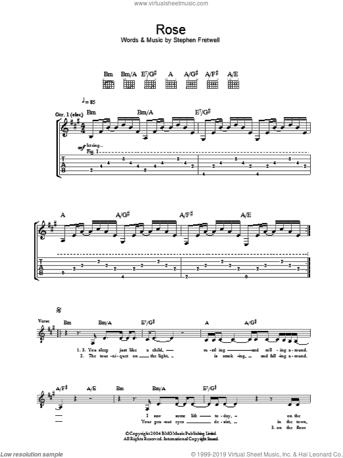 Rose sheet music for guitar (tablature) by Stephen Fretwell, intermediate skill level