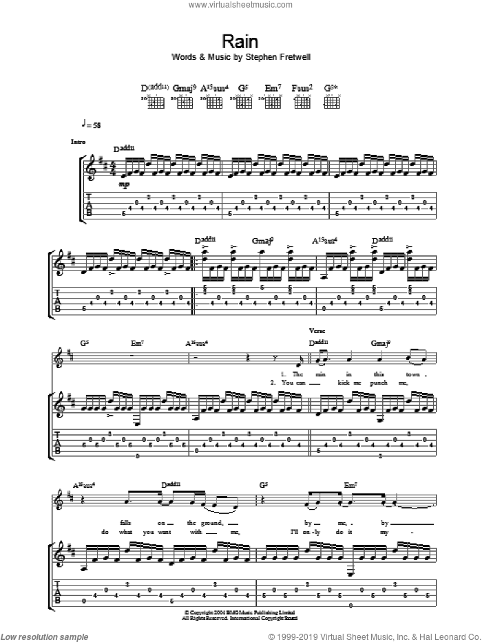Rain sheet music for guitar (tablature) by Stephen Fretwell, intermediate skill level