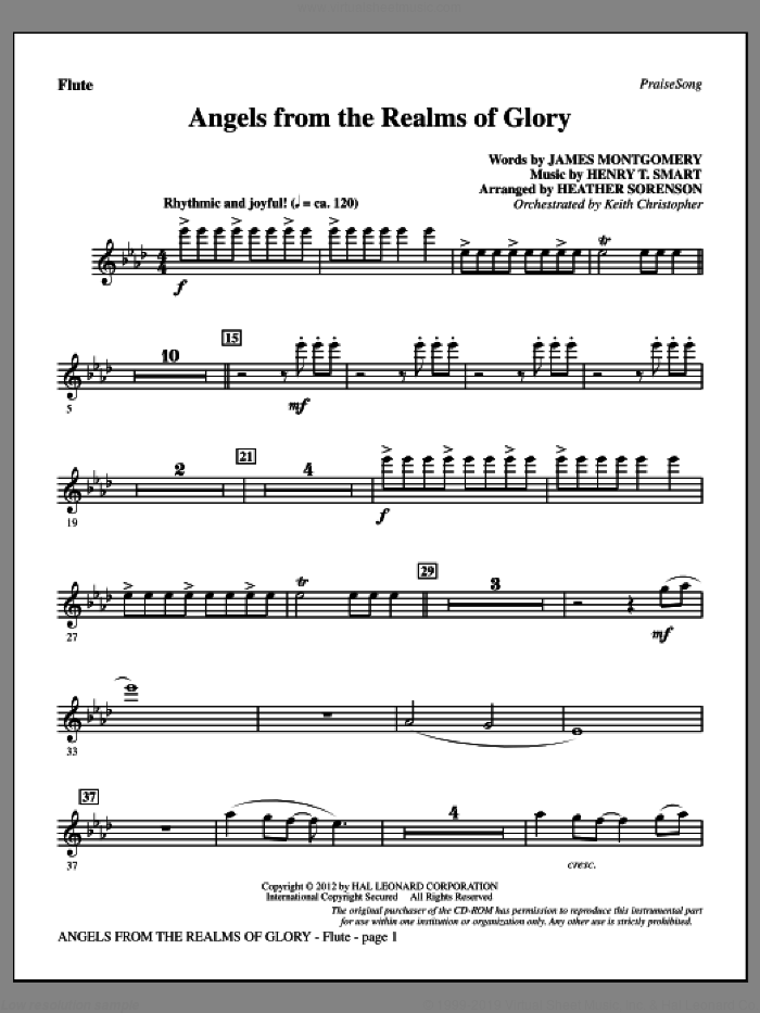 Angels From The Realms Of Glory sheet music for orchestra/band (flute) by Henry T. Smart, Heather Sorenson and James Montgomery, intermediate skill level
