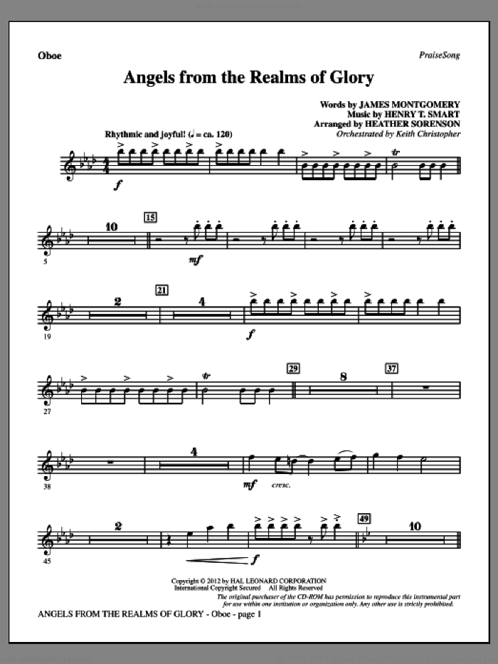 Angels From The Realms Of Glory sheet music for orchestra/band (oboe) by Henry T. Smart, Heather Sorenson and James Montgomery, intermediate skill level