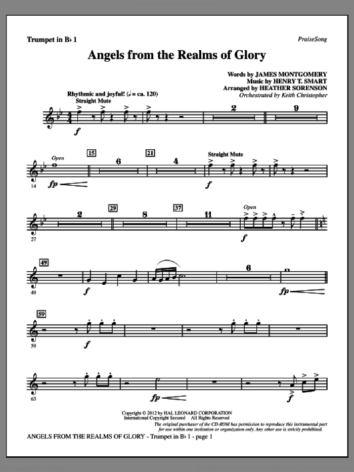 Angels From The Realms Of Glory sheet music for orchestra/band (Bb trumpet 1) by Henry T. Smart, Heather Sorenson and James Montgomery, intermediate skill level