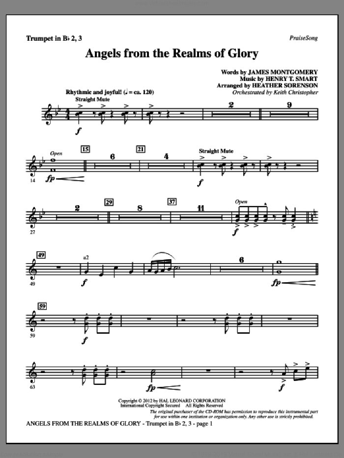 Angels From The Realms Of Glory sheet music for orchestra/band (Bb trumpet 2,3) by Henry T. Smart, Heather Sorenson and James Montgomery, intermediate skill level