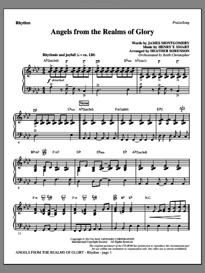 Angels From The Realms Of Glory sheet music for orchestra/band (rhythm) by Henry T. Smart, Heather Sorenson and James Montgomery, intermediate skill level