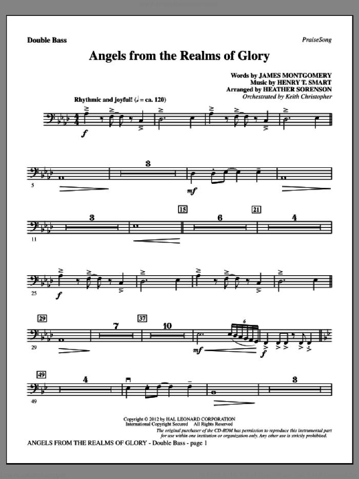 Angels From The Realms Of Glory sheet music for orchestra/band (double bass) by Henry T. Smart, Heather Sorenson and James Montgomery, intermediate skill level