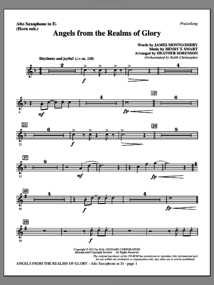 Angels From The Realms Of Glory sheet music for orchestra/band (alto sax, sub. horn) by Henry T. Smart, Heather Sorenson and James Montgomery, intermediate skill level