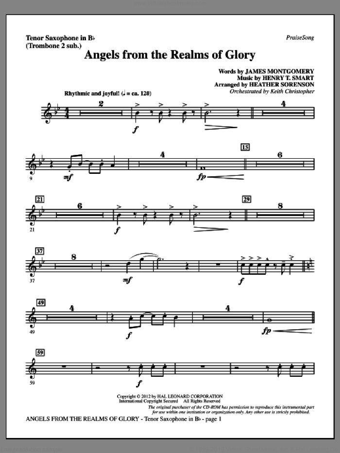 Angels From The Realms Of Glory sheet music for orchestra/band (tenor sax, sub. tbn 2) by Henry T. Smart, Heather Sorenson and James Montgomery, intermediate skill level