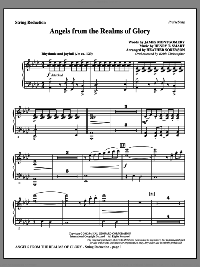Angels From The Realms Of Glory sheet music for orchestra/band (keyboard string reduction) by Henry T. Smart, Heather Sorenson and James Montgomery, intermediate skill level