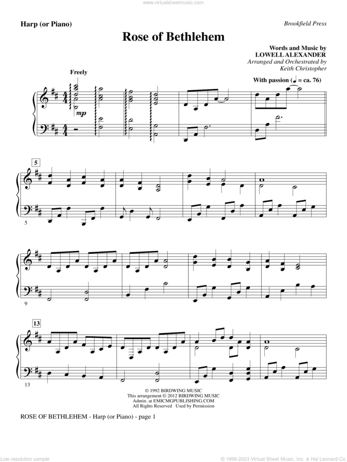 Rose Of Bethlehem sheet music for orchestra/band (harp, or piano) by Lowell Alexander, Keith Christopher and Selah, intermediate skill level