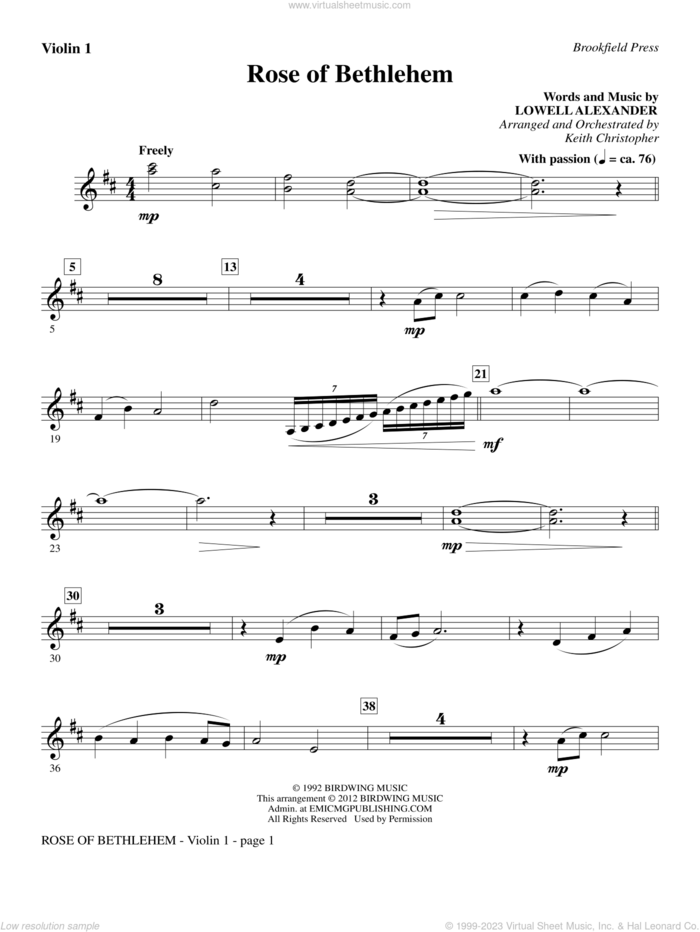 Rose Of Bethlehem sheet music for orchestra/band (violin 1) by Lowell Alexander, Keith Christopher and Selah, intermediate skill level