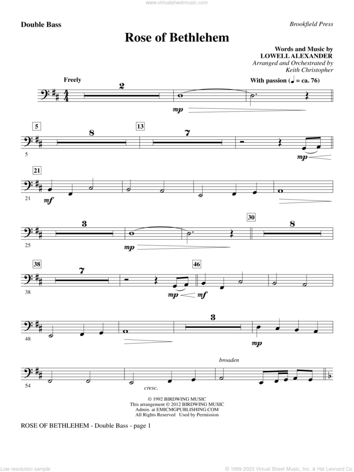 Rose Of Bethlehem sheet music for orchestra/band (double bass) by Lowell Alexander, Keith Christopher and Selah, intermediate skill level