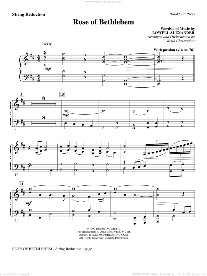 Rose Of Bethlehem sheet music for orchestra/band (keyboard string reduction) by Lowell Alexander, Keith Christopher and Selah, intermediate skill level