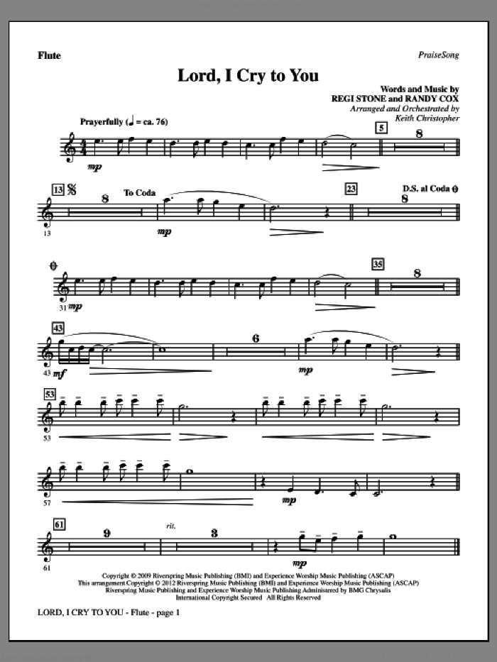 Lord, I Cry To You sheet music for orchestra/band (flute) by Regi Stone, Randy Cox and Keith Christopher, intermediate skill level