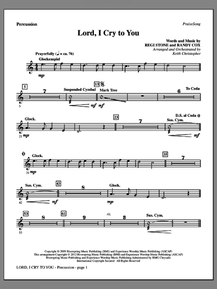 Lord, I Cry To You sheet music for orchestra/band (percussion) by Regi Stone, Randy Cox and Keith Christopher, intermediate skill level